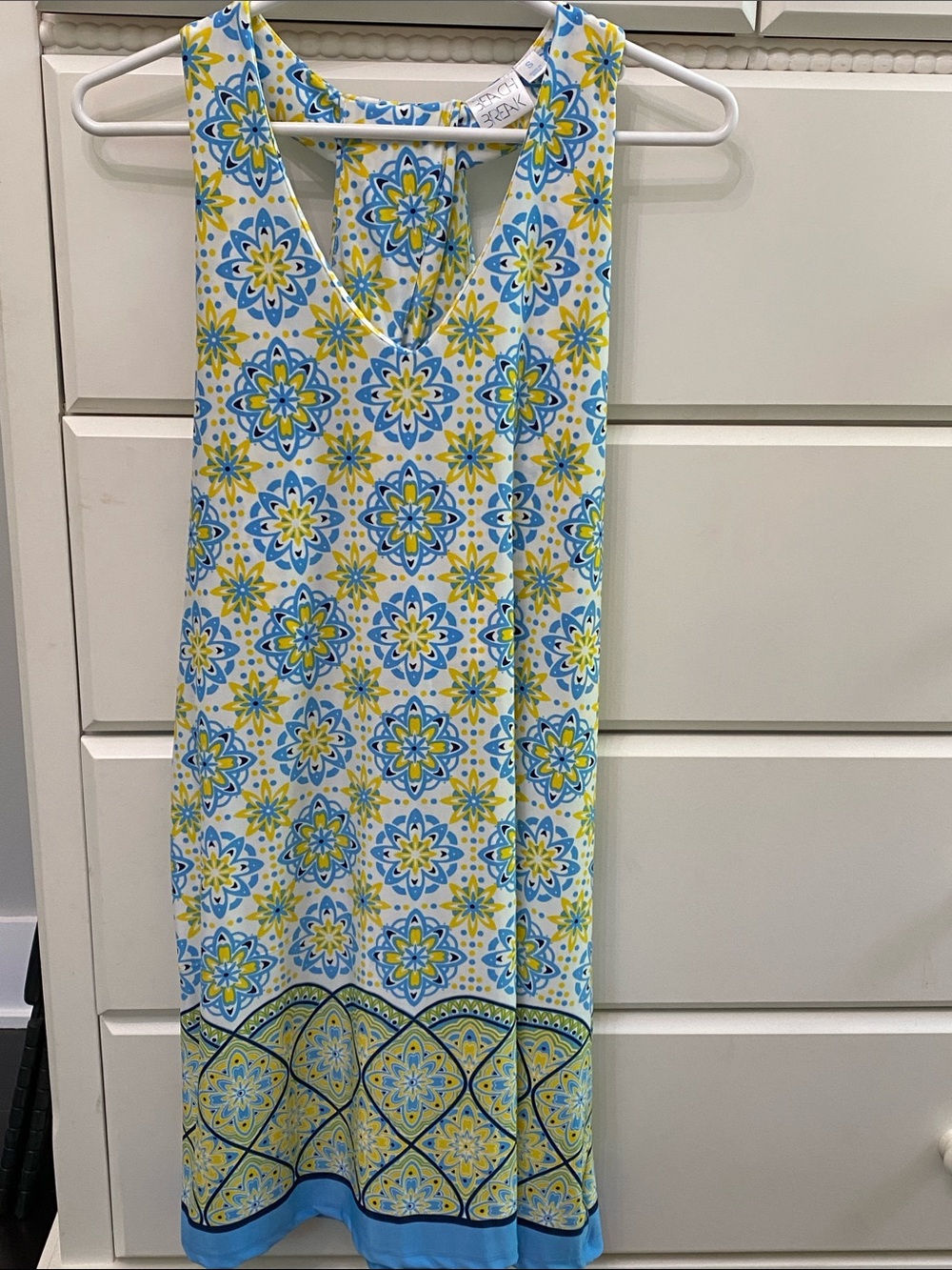 Sleeveless Blue & Yellow Patterned Summer Dress. Size S. By Beach Break.